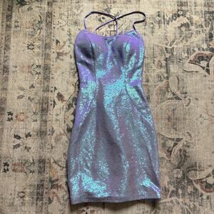Ashley Lauren Purple Sequin Mini Dress Sz 2 — Homecoming NYE Disco Mermaid